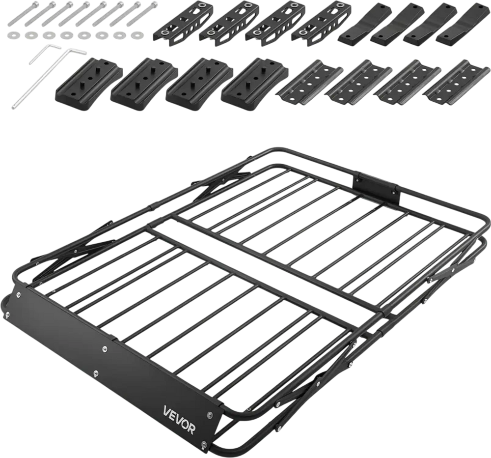 VEVOR Roof Rack Cargo Basket, 46 x 36 x 4 in, Heavy Duty Roof Top Carrier Basket with Folding Design, 200 lbs Capacity, All-Weather Easy-Install Car Top Luggage Holder, Universal Fit for SUV Truck Car
