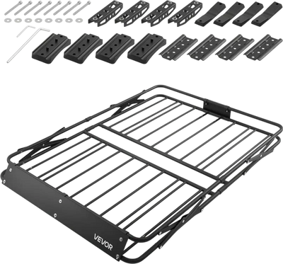 VEVOR Roof Rack Cargo Basket, 46 x 36 x 4 in, Heavy Duty Roof Top Carrier Basket with Folding Design, 200 lbs Capacity, All-Weather Easy-Install Car Top Luggage Holder, Universal Fit for SUV Truck Car