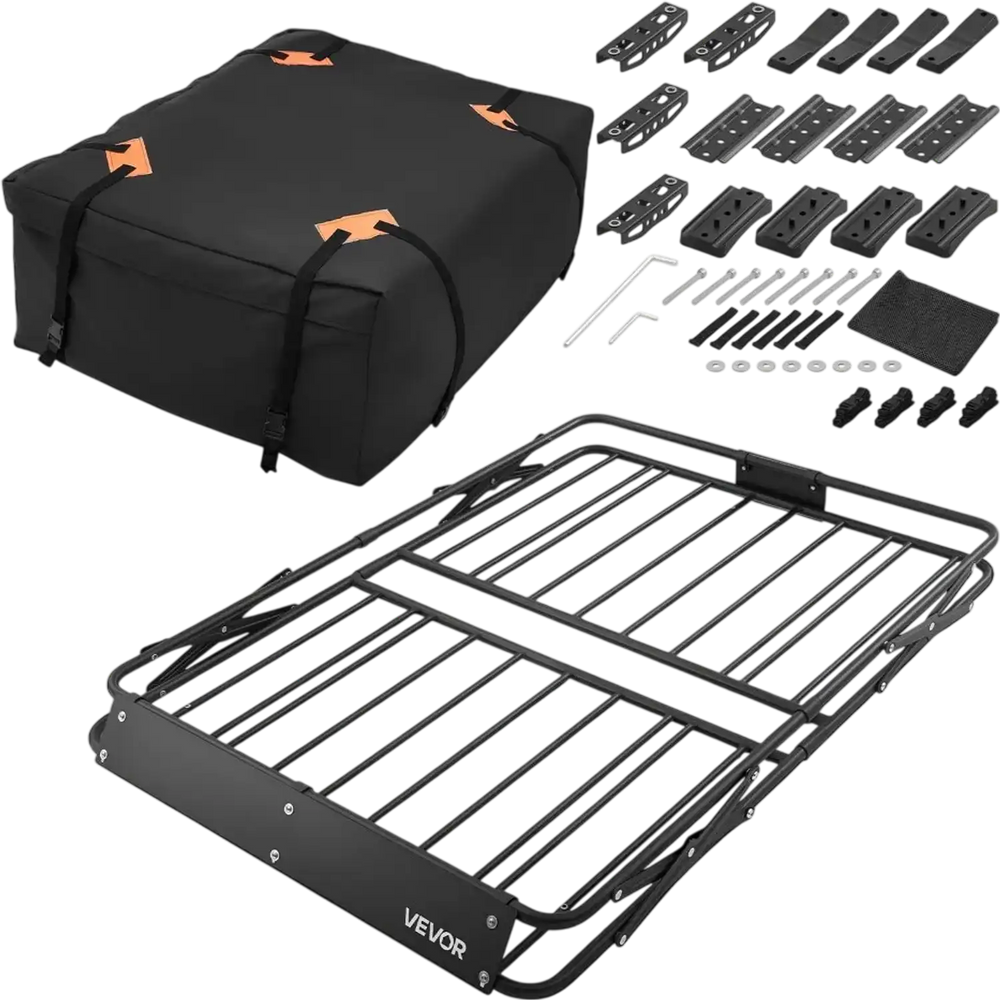 VEVOR Roof Rack Cargo Basket, 51 x 36 x 4 in, Heavy Duty Roof Top Carrier Basket with Folding Design, 200 lbs Capacity, All-Weather Easy-Install Car Top Luggage Holder, Universal Fit for SUV Truck Car