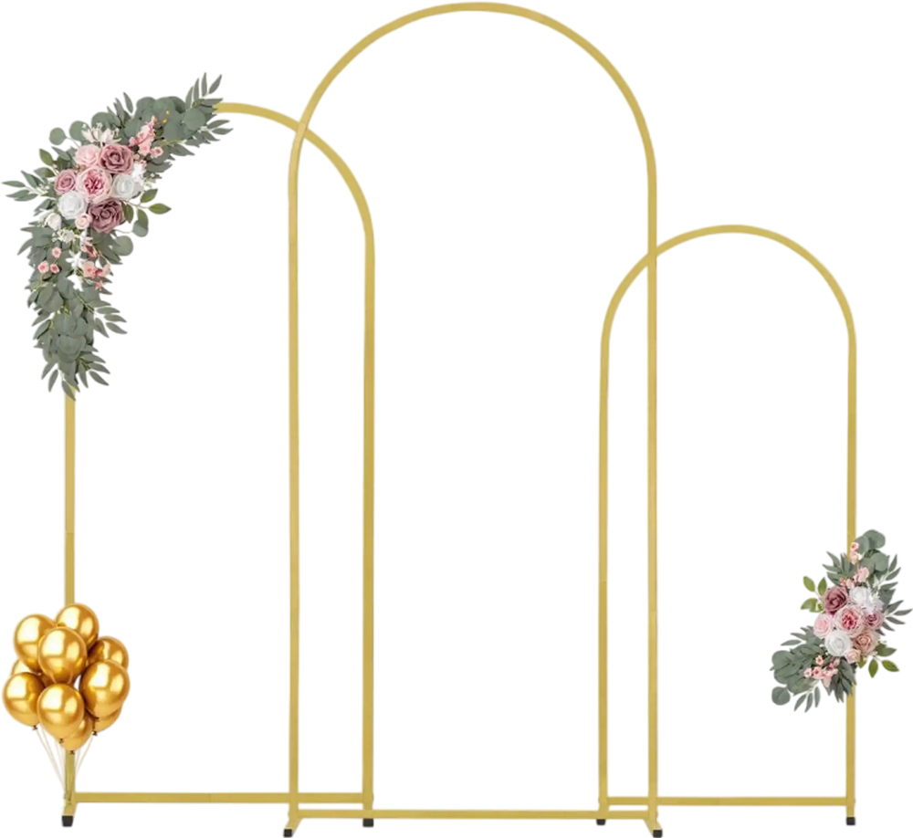VEVOR Wedding Arch Backdrop Stand, Set of 3, Metal Stable Stand with Case Connection & Chassis Crossbar Design, Easy-to-Assemble Gold Stand with Premium Metal, Fit for Birthday, Celebration, Holiday
