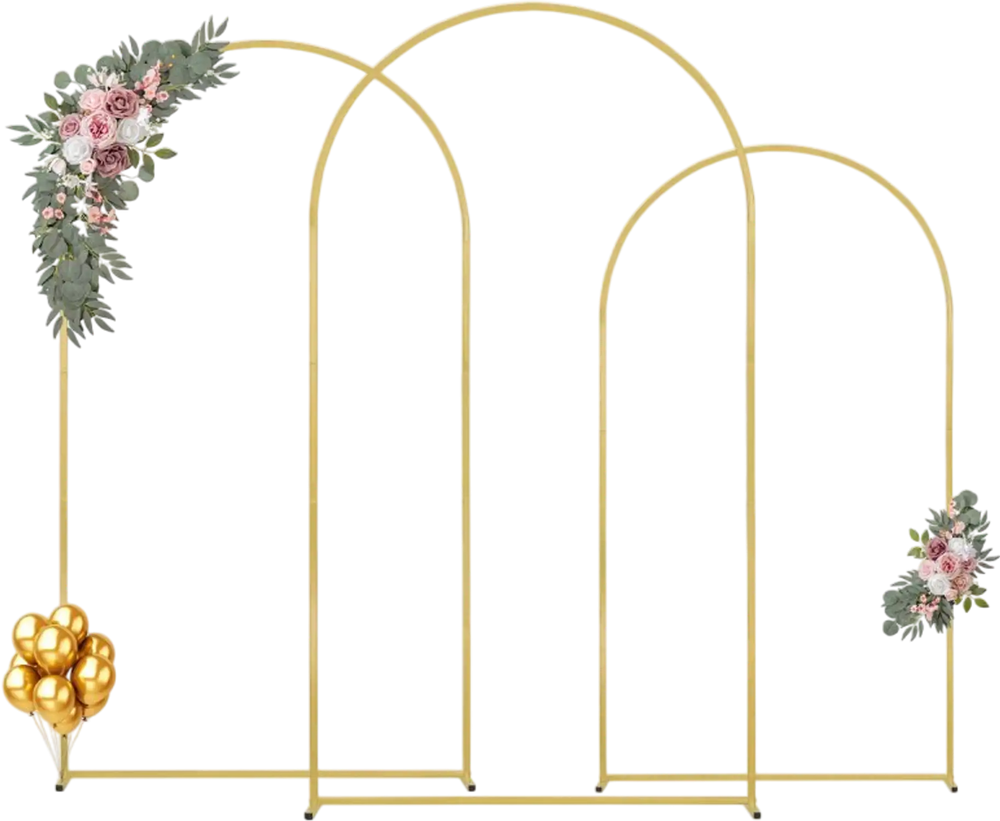 VEVOR Wedding Arch Backdrop Stand, Set of 3, Metal Stable Stand with Case Connection & Chassis Crossbar Design, Easy-to-Assemble Gold Stand with Premium Metal, Fit for Birthday, Celebration, Holiday