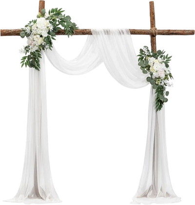 VEVOR Artificial Wedding Arch Flowers Kit, White Wedding Arch Flowers with Drapes Kit (Pack of 3) - 2 Pcs Floral Arrangement, 1 Pcs Sheer Drapes, for Ceremony Bouquets Reception Backdrop Decoration