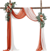 VEVOR Artificial Wedding Arch Flowers Kit, Orange Wedding Arch Flowers with Drapes Kit (Pack of 4) - 2 Pcs Floral Arrangement, 2 Pcs Sheer Drapes, for Ceremony Bouquets Reception Backdrop Decoration