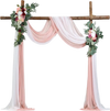 VEVOR Artificial Wedding Arch Flowers Kit, Pink Wedding Arch Flowers with Drapes Kit (Pack of 4) - 2 Pcs Floral Arrangement, 2 Pcs Sheer Drapes, for Ceremony Bouquets Reception Backdrop Decoration