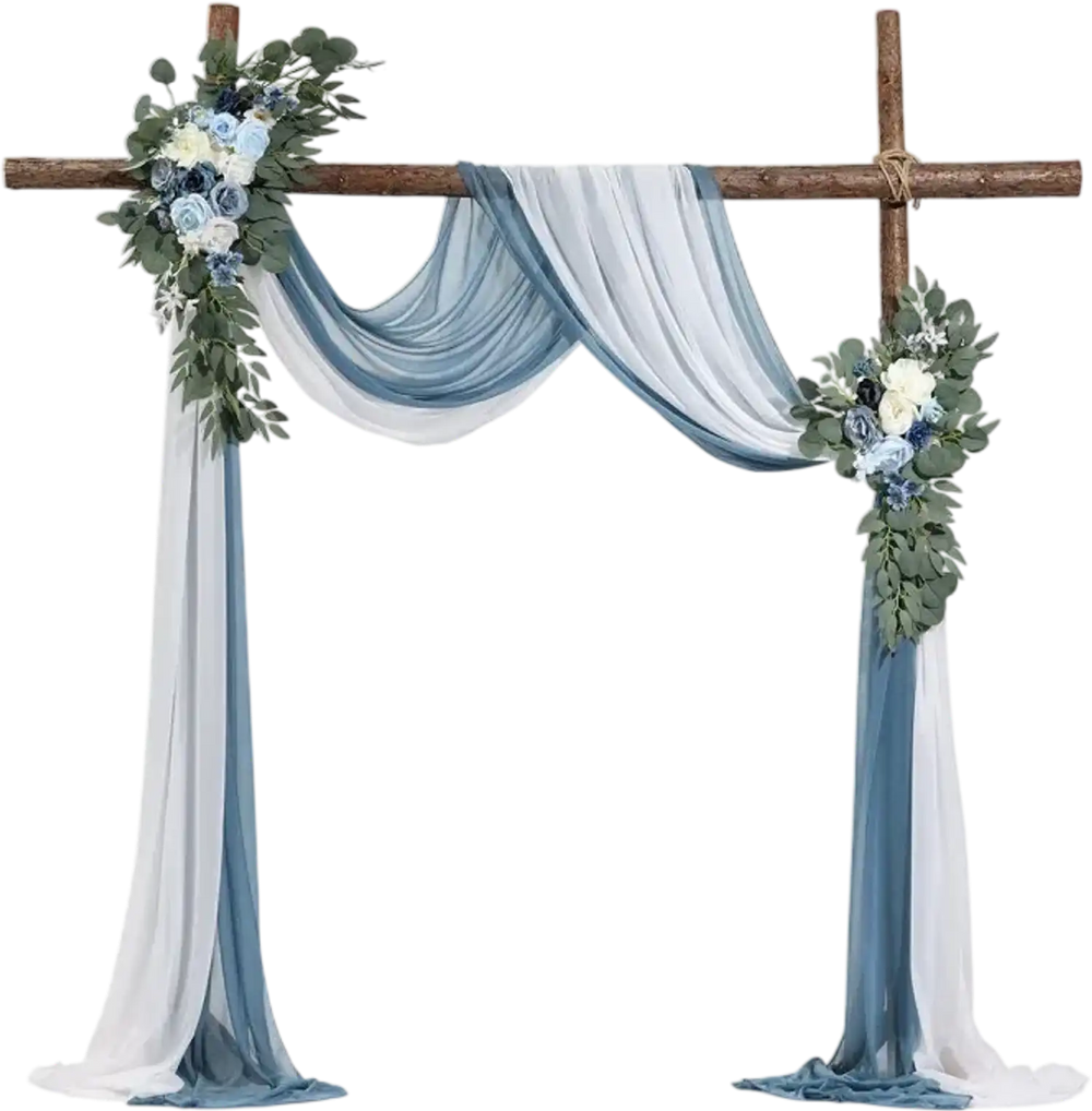 VEVOR Artificial Wedding Arch Flowers Kit, Blue Wedding Arch Flowers with Drapes Kit (Pack of 4) - 2 Pcs Floral Arrangement, 2 Pcs Sheer Drapes, for Ceremony Bouquets Reception Backdrop Decoration