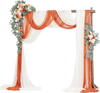 VEVOR Artificial Wedding Arch Flowers Kit, Orange Wedding Arch Flowers with Drapes Kit (Pack of 5) - 2 Pcs Floral Arrangement, 3 Pcs Sheer Drapes, for Ceremony Bouquets Reception Backdrop Decoration