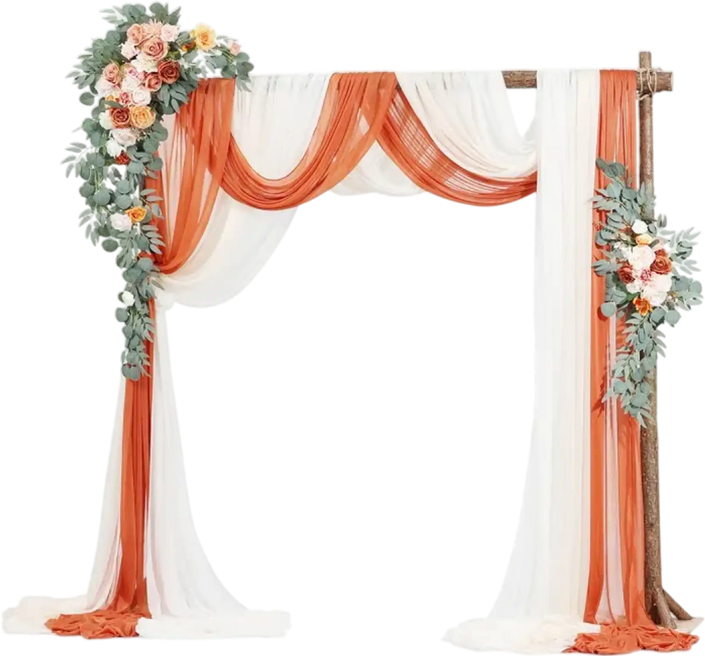VEVOR Artificial Wedding Arch Flowers Kit, Orange Wedding Arch Flowers with Drapes Kit (Pack of 5) - 2 Pcs Floral Arrangement, 3 Pcs Sheer Drapes, for Ceremony Bouquets Reception Backdrop Decoration