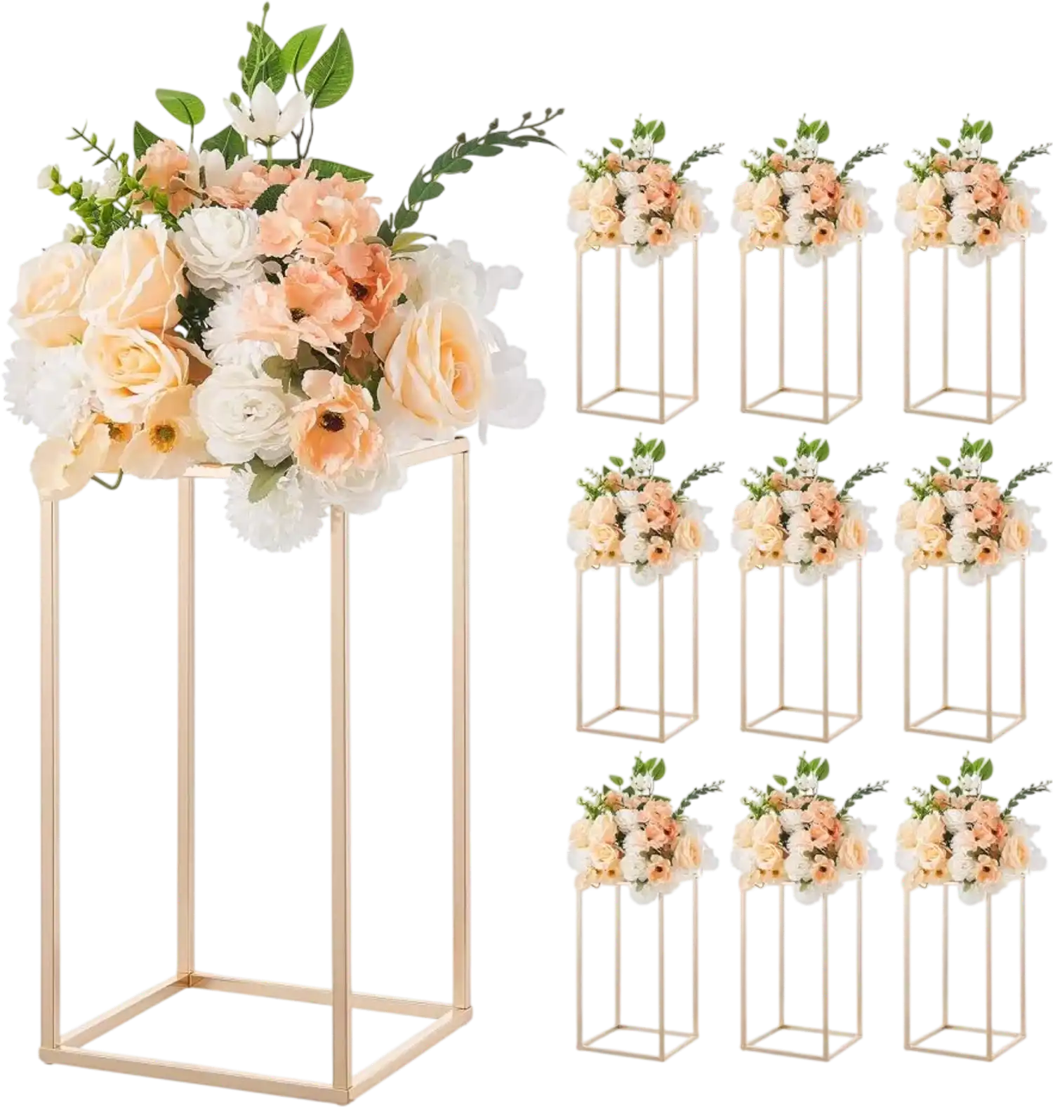 Vevor Wedding Flower Stand Gold Rectangular Floral Display Rack 10-Pc 15.75