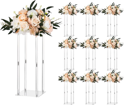 VEVOR Wedding Flower Stand, 10PCS 19.69-inch Column Flower Stand, Floral Stands with Acrylic Laminate, Cylindrical Cubic Floral Display Rack for Wedding, Party, Birthday, Home, Centerpiece Stands