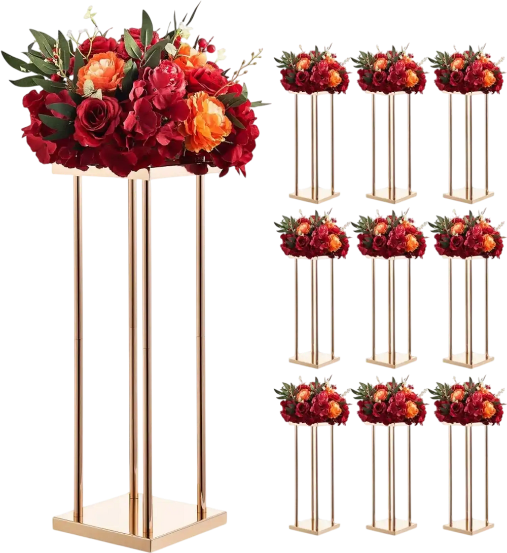 VEVOR Wedding Flower Stand, 10PCS 23.62-inch Column Flower Stand, Floral Stands with Metal Laminate, Cylindrical Cubic Floral Display Rack for Wedding, Party, Birthday, Home, French Gold Stands
