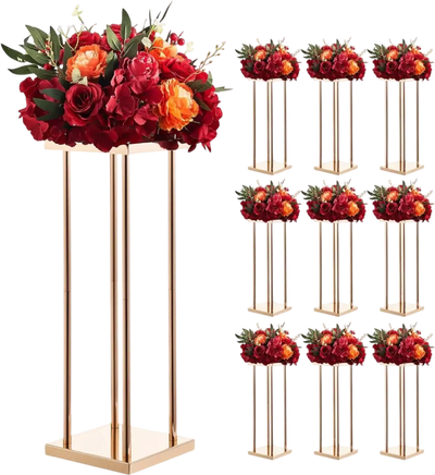VEVOR Wedding Flower Stand, 10PCS 23.62-inch Column Flower Stand, Floral Stands with Metal Laminate, Cylindrical Cubic Floral Display Rack for Wedding, Party, Birthday, Home, French Gold Stands