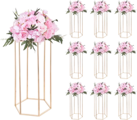 VEVOR Wedding Flower Stand, 10PCS 23.62-inch Column Flower Stand, Floral Stands with Acrylic Laminate, Hexagonal Cubic Floral Display Rack for Wedding, Party, Birthday, Home, French Gold Stands