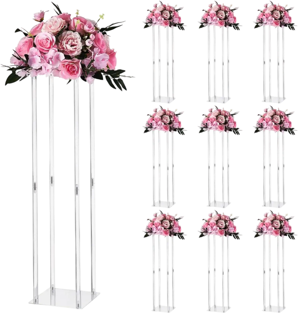 VEVOR Wedding Flower Stand, 10PCS 31.5-inch Column Flower Stand, Floral Stands with Acrylic Laminate, Cylindrical Cubic Floral Display Rack for Wedding, Party, Birthday, Home, Centerpiece Stands