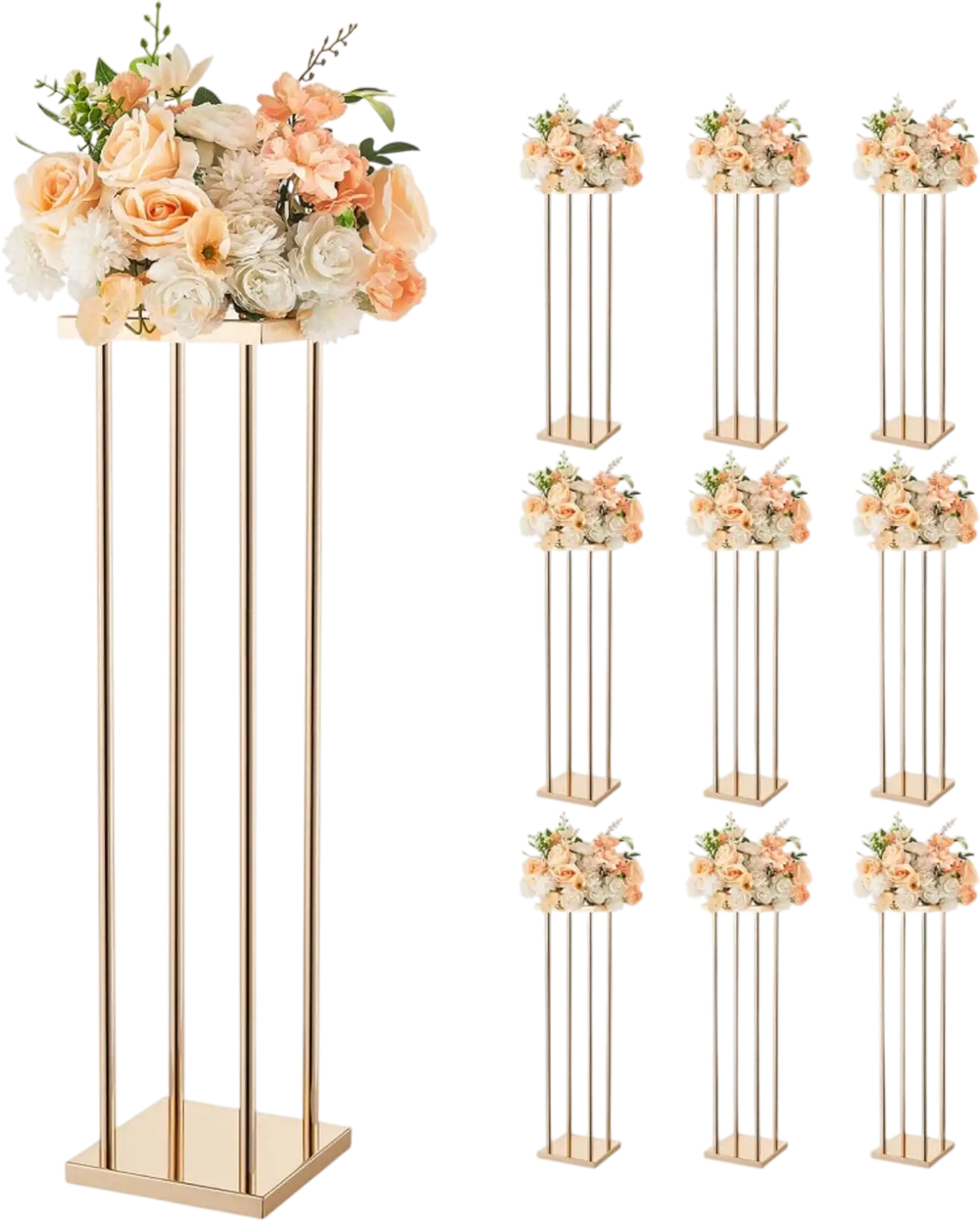 VEVOR Wedding Flower Stand, 10PCS 31.5-inch Column Flower Stand, Floral Stands with Metal Laminate, Cylindrical Cubic Floral Display Rack for Wedding, Party, Birthday, Home, French Gold Stands