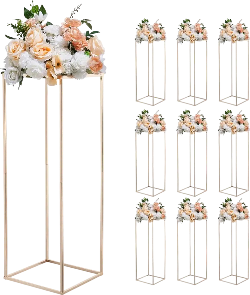 VEVOR Wedding Flower Stand, 10PCS 31.5-inch Column Flower Stand, Floral Stands with Metal Laminate, Rectangular Floral Display Rack for Wedding, Party, Birthday, Home, French Gold Stands