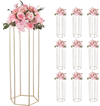 VEVOR Wedding Flower Stand, 10PCS 31.5-inch Column Flower Stand, Floral Stands with Acrylic Laminate, Hexagonal Cubic Floral Display Rack for Wedding, Party, Birthday, Home, French Gold Stands