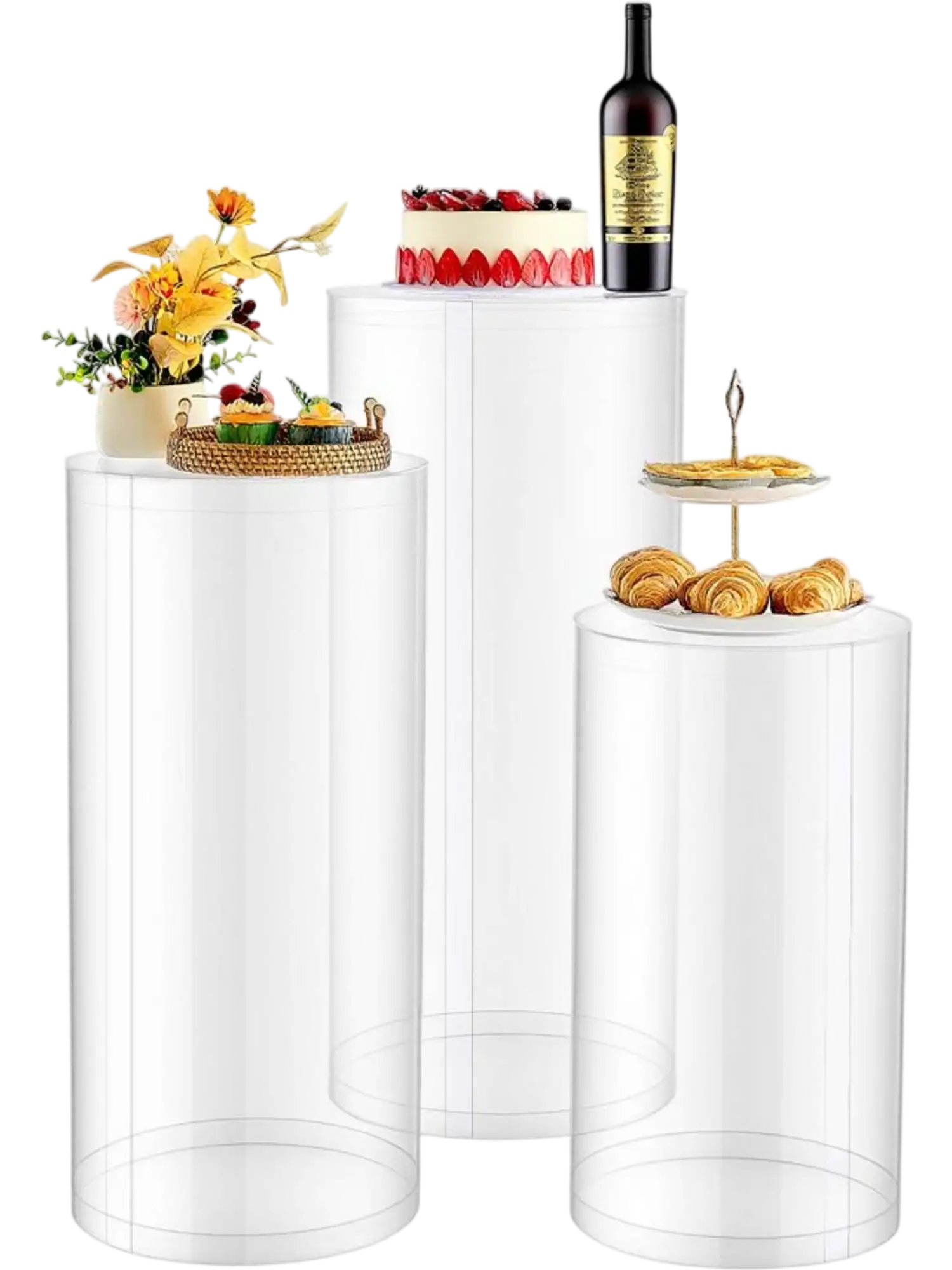 Vevor Wedding Flower Stand Clear Round Cylinder Plinth Pedestal Set 3pcs New