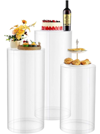 VEVOR Wedding Flower Stand, 3PCS 23.62/29.53/35.43 inch Round Cylinder Plinth, Clear Pedestal Stand with Transparent Acrylic Lid, Cylindrical Pedestal Stands for Wedding, Party, Birthday, Art Decor