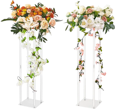 VEVOR 2PCS 31.5inch High Wedding Flower Stand, With Acrylic Laminate,Acrylic Vase Column Geometric Centerpiece Stands, Floral Display Rack for T-Stage Events Reception, Party Decoration Home