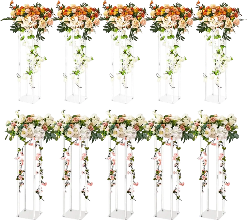 VEVOR 10PCS 23.6inch High Wedding Flower Stand, With Acrylic Laminate,Acrylic Vase Column Geometric Centerpiece Stands, Floral Display Rack for T-Stage Events Reception, Party Decoration Home