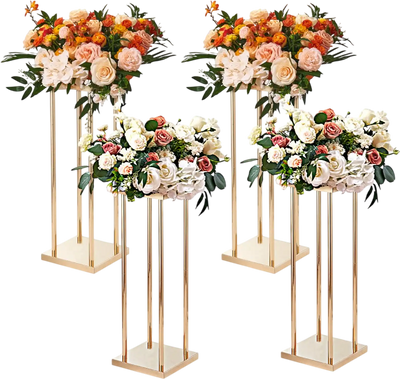 Vevor Wedding Flower Stand 4-Piece Gold Metal Column Centerpiece Display Rack 31.5