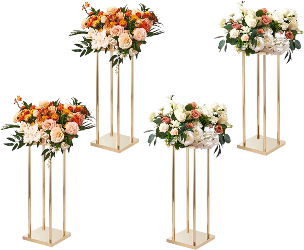 VEVOR 4PCS Gold Metal Column Wedding Flower Stand, 23.6inch High With Metal Laminate, Vase Geometric Centerpiece Stands, Cylindrical Floral Display Rack for Events Reception, Party Road Leads