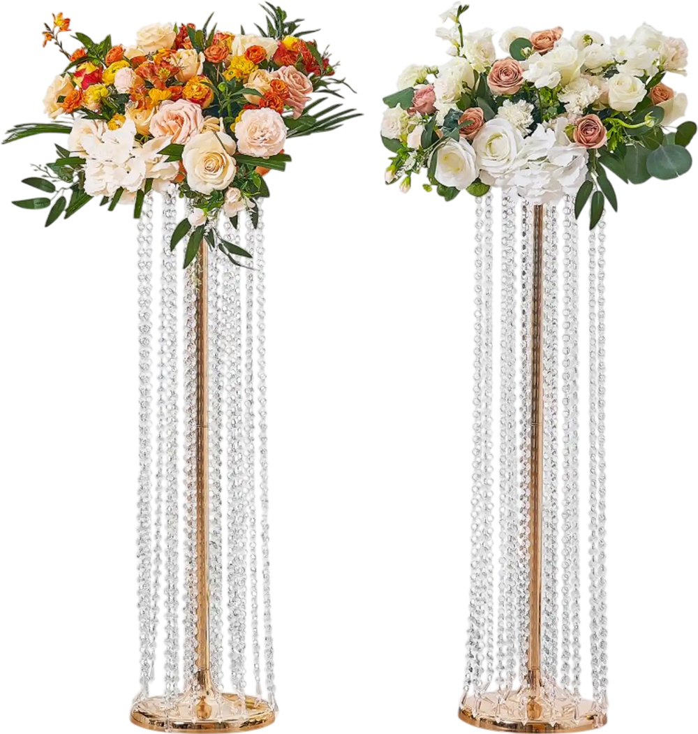 VEVOR 2PCS 35.43inch /90cm Tall Crystal Wedding Flowers Stand, Luxurious Centerpieces Flower Vases Crystal Gold Vase Metal, Perfect for T-stage Wedding Party Ceremony Dinner Event Hotel Home Decor