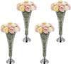 VEVOR 4 PCS Crystal Wedding Flower Vase, 20 in Tall Flower Table Centerpieces, Crystal Cylinder Banquet Vases Easy Installation, Versatile Arrangement Stand for Party Events Room Home Decor, Silver