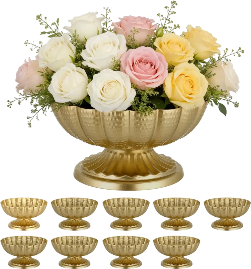 VEVOR 10 PCS Wedding Flower Vase, 4.7 in Mini Flower Table Centerpieces, Small Floral Bowl Decorative Easy Installation, Versatile Arrangement Stand for Party Events Home Decor Reception, Gold