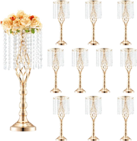 VEVOR 10PCS 55cm/21.65” Tall Crystal Wedding Flower Stand, Metal Wedding Centerpiece Vase, Gold Flower Holders Floral Display Rack for Tables Wedding Dinner Party, Ceremony Birthday Event Decor