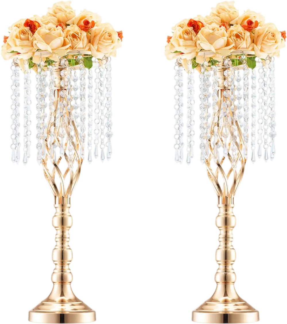 VEVOR 2PCS 55cm/21.65” Tall Crystal Wedding Flower Stand, Metal Wedding Centerpiece Vase, Gold Flower Holders Floral Display Rack for Tables Wedding Dinner Party, Ceremony Birthday Event Decor