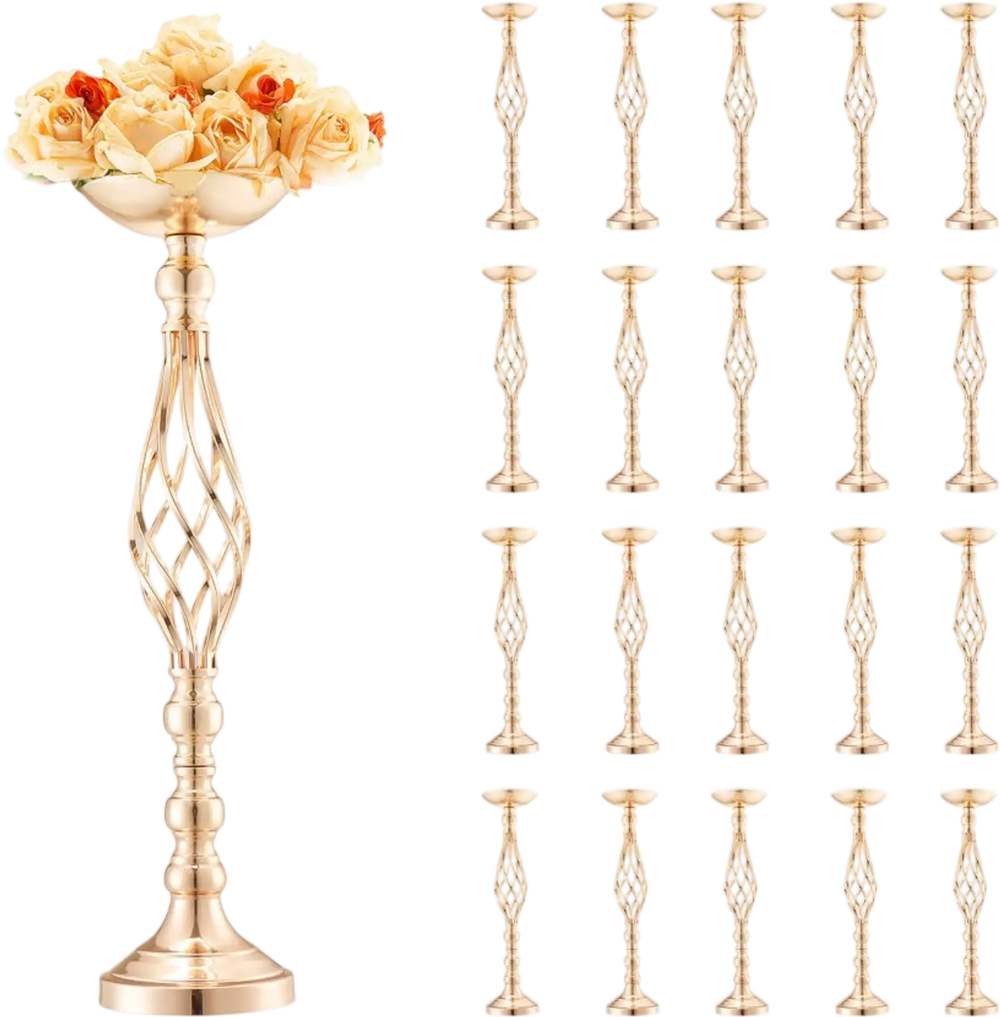VEVOR 20PCS 58cm/22.83” Tall Wedding Flower Vase, Metal Wedding Centerpiece, Gold Floral Arrangement Stand Display Rack for Tables Wedding Dinner Party, Anniversary Ceremony Birthday Event Decor