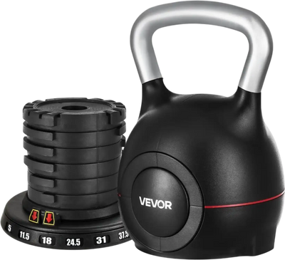 VEVOR Kettlebell, Adjustable Kettlebell with 7 Weight Levels (5, 11.5, 18, 24.5, 31, 37.5, 44 lbs), Die-Cast Aluminum and ABS Material, for Grip Strength Training, Full-body Workout & Cross-Training