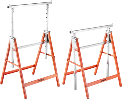 VEVOR Saw Horses, 2 Pack Folding Work Horses, 440 lbs Load Capacity Sawhorse with Heavy Duty Legs, Adjustable Height Saw Horse with Non-Slip Foot Pads, for Woodworking, Carpenters & Contractors