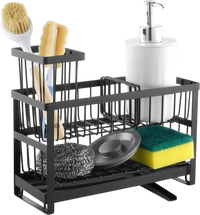 VEVOR Kitchen Sink Caddy Organizer, 2 Tier Sponge Holder for Kitchen Sink with High Brush Holder & Divider, Storage Rack with Rotatable Drainage Spout, Countertop Organizers and Storage Essentials