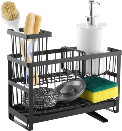 VEVOR Kitchen Sink Caddy Organizer, 2 Tier Sponge Holder for Kitchen Sink with High Brush Holder & Divider, Storage Rack with Rotatable Drainage Spout, Countertop Organizers and Storage Essentials