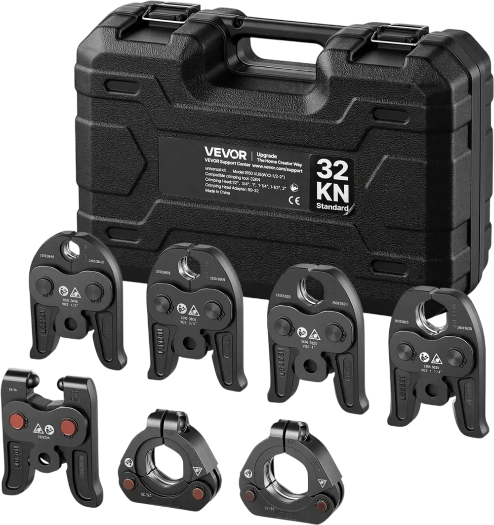 VEVOR 7PCS VUS Pressing Kit with 4 Press Jaws, 2 Press Rings & 1 Actuator, Fits 1/2" to 2" Copper Pipes, Compatible with ProPress, Work with 32KN Standard & Extended Press Tools for 180°  Operation