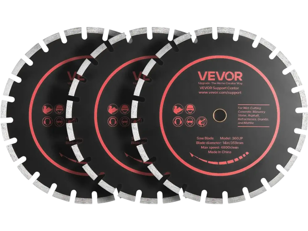 VEVOR Diamond Blades 14 inch, 3-Pack Concrete Saw Blade Set, 1 in Arbor, High-Hardness Diamond Segments, 65Mn Steel Core, Dry Wet Cutting, Clean Edges for Concrete, Masonry, Brick, Stone, Granite