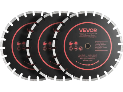 VEVOR Diamond Blades 14 inch, 3-Pack Concrete Saw Blade Set, 1 in Arbor, High-Hardness Diamond Segments, 65Mn Steel Core, Dry Wet Cutting, Clean Edges for Concrete, Masonry, Brick, Stone, Granite