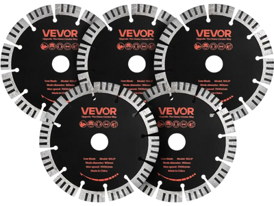 VEVOR Diamond Blades 6.3 inch, 5-Pack Wall Chaser Saw Blade Cutting Blade, 0.87 in Arbor, High-Hardness Diamond Segments, 65Mn Steel Core, Dry Wet Cutting, Clean Edges for Concrete Brick Stone Cement