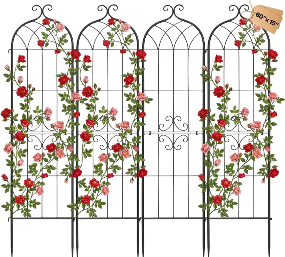VEVOR Garden Trellis, 60 x 15 inch Rose Trellis, 4 Packs Garden Flower Rose Trellises with Powder-Coated Finish & Convenient Locking Design, Plant Support Trellises for Flowers, Vegetables, Roses