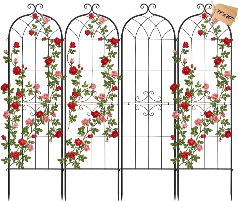 VEVOR Garden Trellis, 71 x 20 inch Rose Trellis, 4 Packs Garden Flower Rose Trellises with Powder-Coated Finish & Convenient Locking Design, Plant Support Trellises for Flowers, Vegetables, Roses