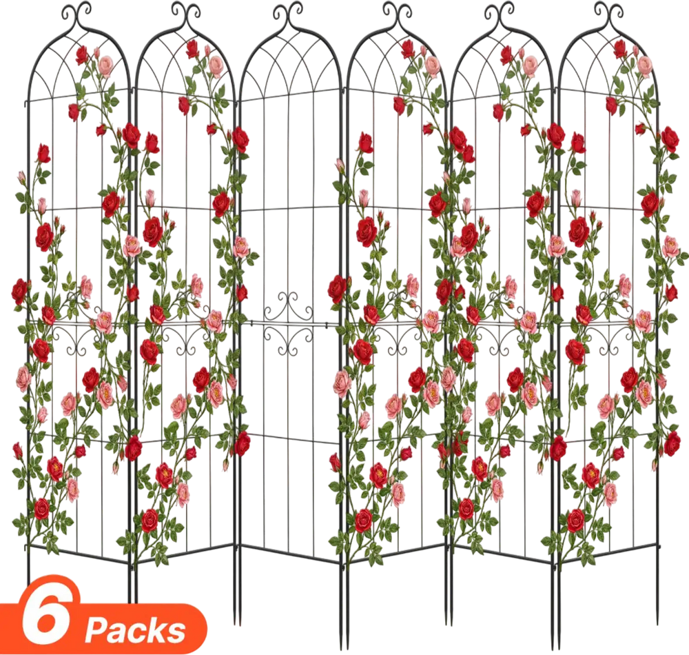 VEVOR Garden Trellis, 87 x 20 inch Rose Trellis, 6 Packs Garden Flower Rose Trellises with Powder-Coated Finish & Convenient Locking Design, Plant Support Trellises for Flowers, Vegetables, Roses
