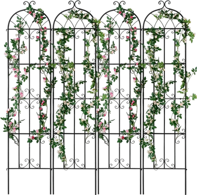 VEVOR Garden Trellis for Climbing Plants, 87 x 20 in, 4 Packs Rustproof Metal Garden Flower Trellis, Outdoor Climbing Rose Trellis Cucumbers Support, Decorative Clematis Trellis for Courtyards Lawns