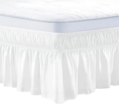 VEVOR Wrap Around Bed Skirt, 15 in Drop, White Dust Ruffle Queen Size, Three Sides Adjustable Bedskirt with Easy Fit Elastic Strap, Wrinkle-Free & Fade-Resistant, Machine Washable, for Queen Size Bed