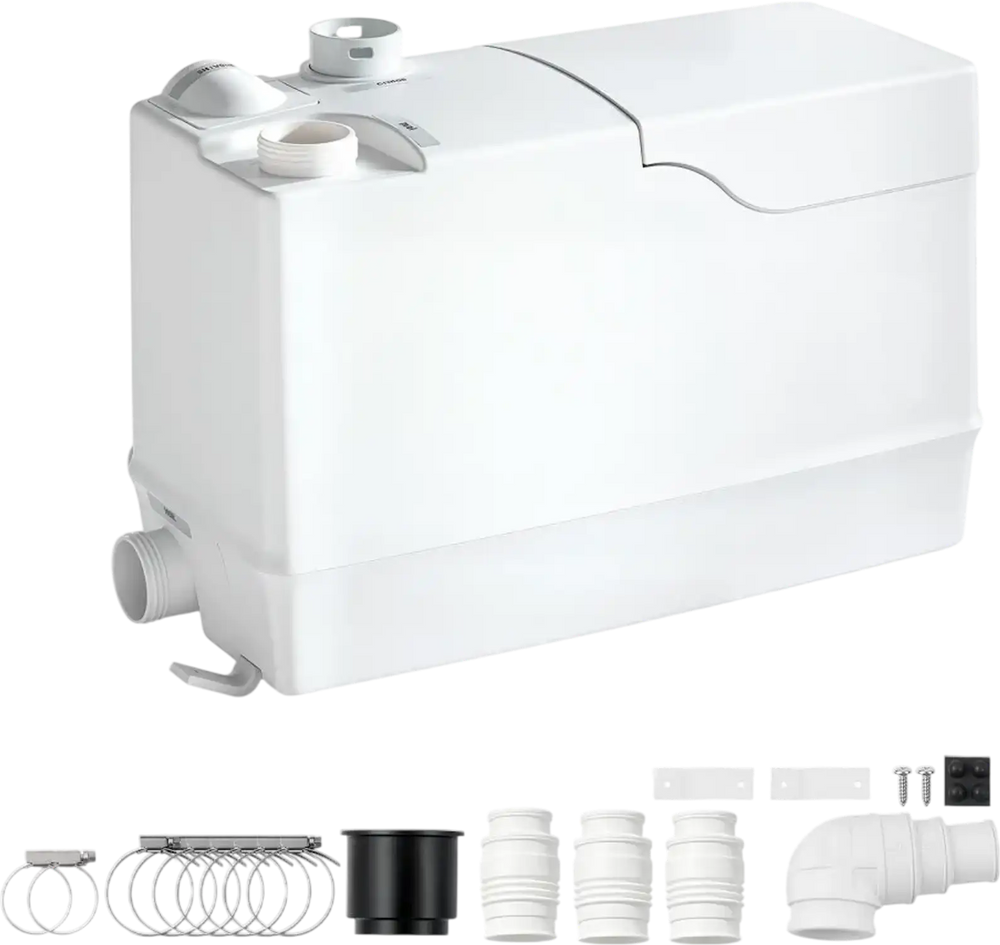 VEVOR Utility Sink Pump 800W 12000L/h Flow 32.8 ft/10 m Head Macerator Pump, Waste Water Disposal Macerating Machine with 3 Inlets, for Basement, Kitchen, Sink, Shower, Bathtub, Laundry Gray Water