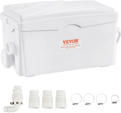 VEVOR Macerator Pump, 350W, 6000 L/h Flow, 23 ft/7 m Head, Macerator Sewerage Sump Pump with 3 Water Inlets for Basement, Kitchen, Sink, Shower, Bathtub, Laundry Waste Water Disposal Upflush Machine