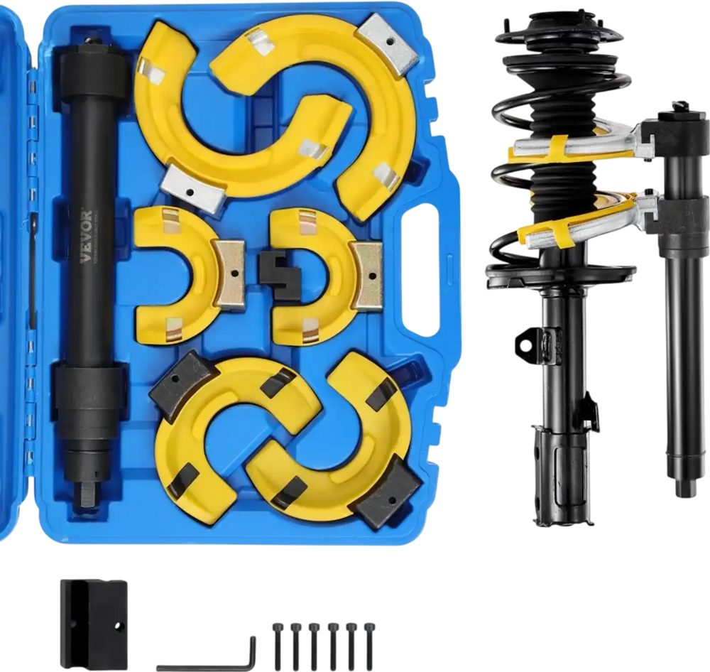 VEVOR Strut Spring Compressor Set, Macpherson Strut Spring Compressor Kit, Interchangeable Fork Strut Coil Extractor Remover Tool, with Yellow Protective Sleeve and Carrying Case