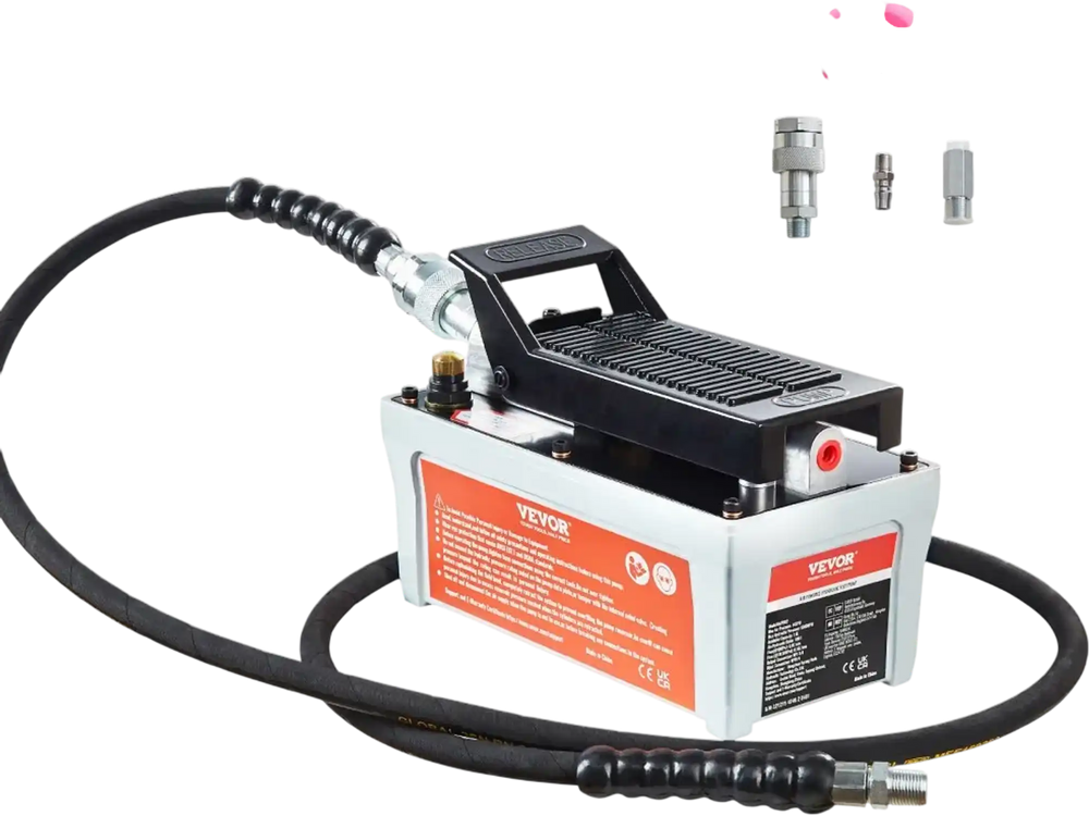 VEVOR Air Hydraulic Pump, 10,000 PSI 1/2 Gal Reservoir, NPT 3/8" Oil Outlet, NPT 1/4" Inlet, 6.6 ft Pipe, Foot Actuated Hydraulic Pump Air Treadle for Auto Body Frame Machines and Pulling Post, Gray
