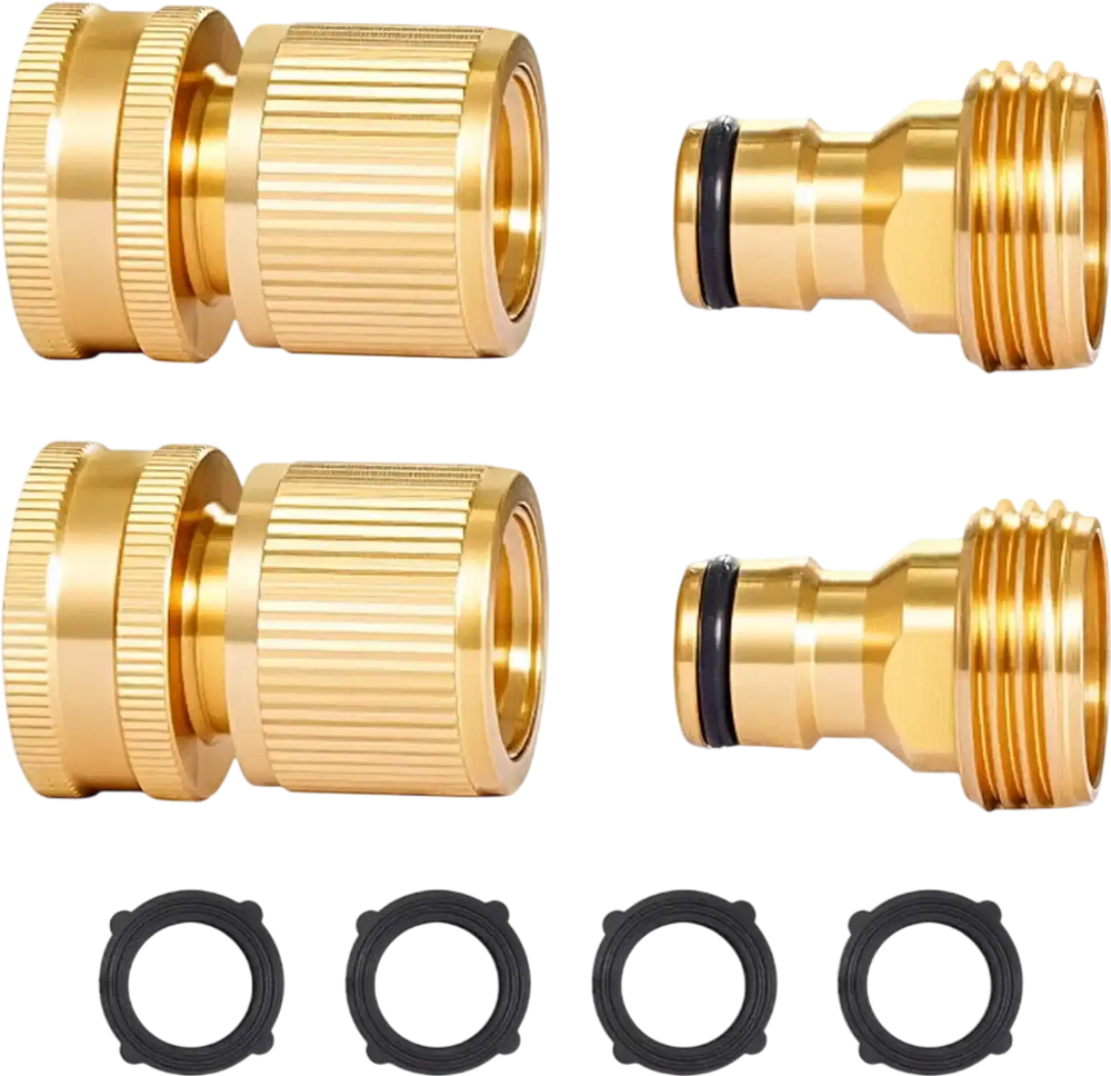 VEVOR Garden Hose Quick Connect, 3/4 inch Male & Female, 200 PSI Heavy Duty Solid Brass Quick Connector, 2 Sets Garden Hose Fitting, No Leak Water Hoses Connectors with Gaskets